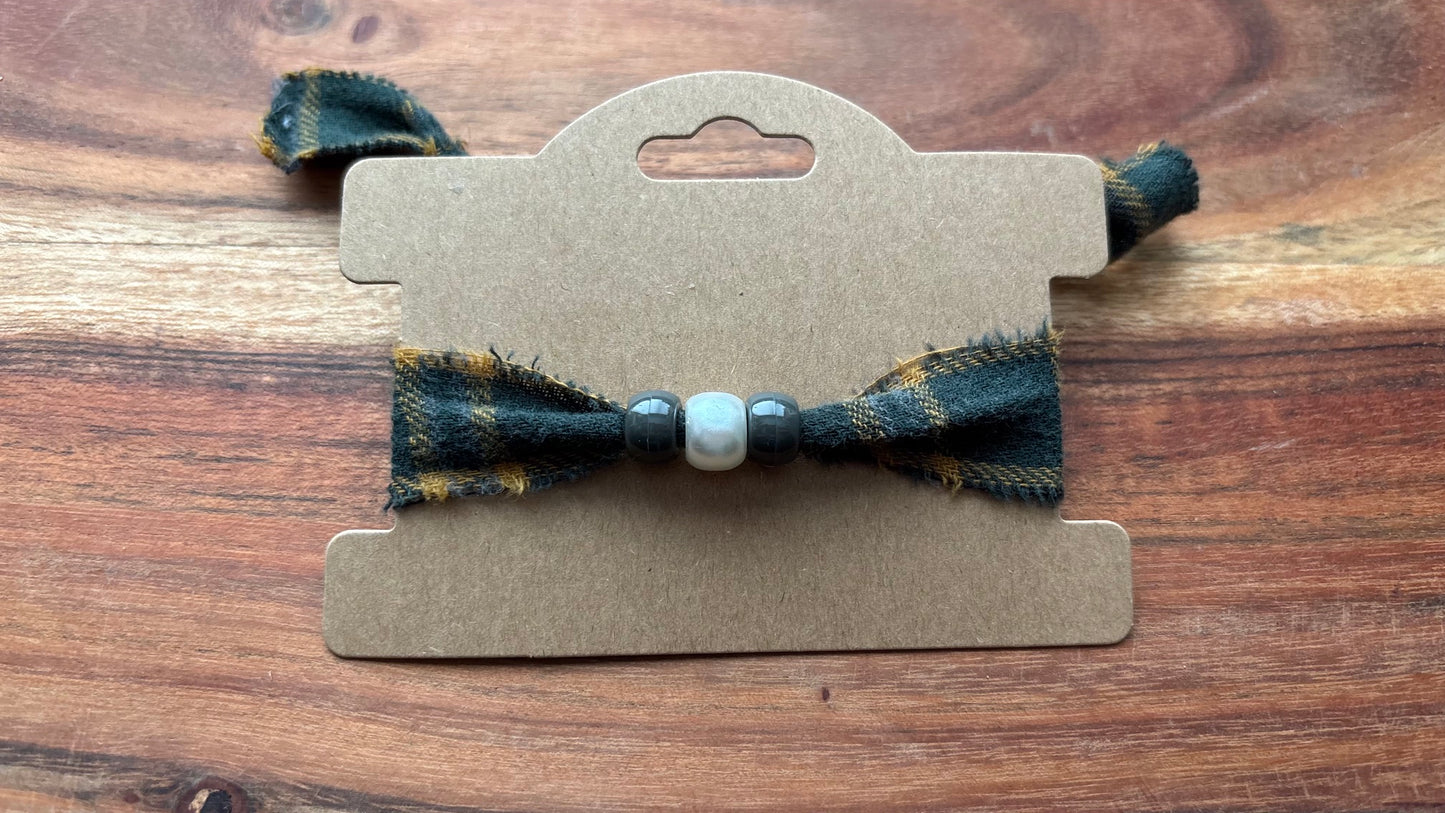 Green Flannel Beaded Friendship Bracelet