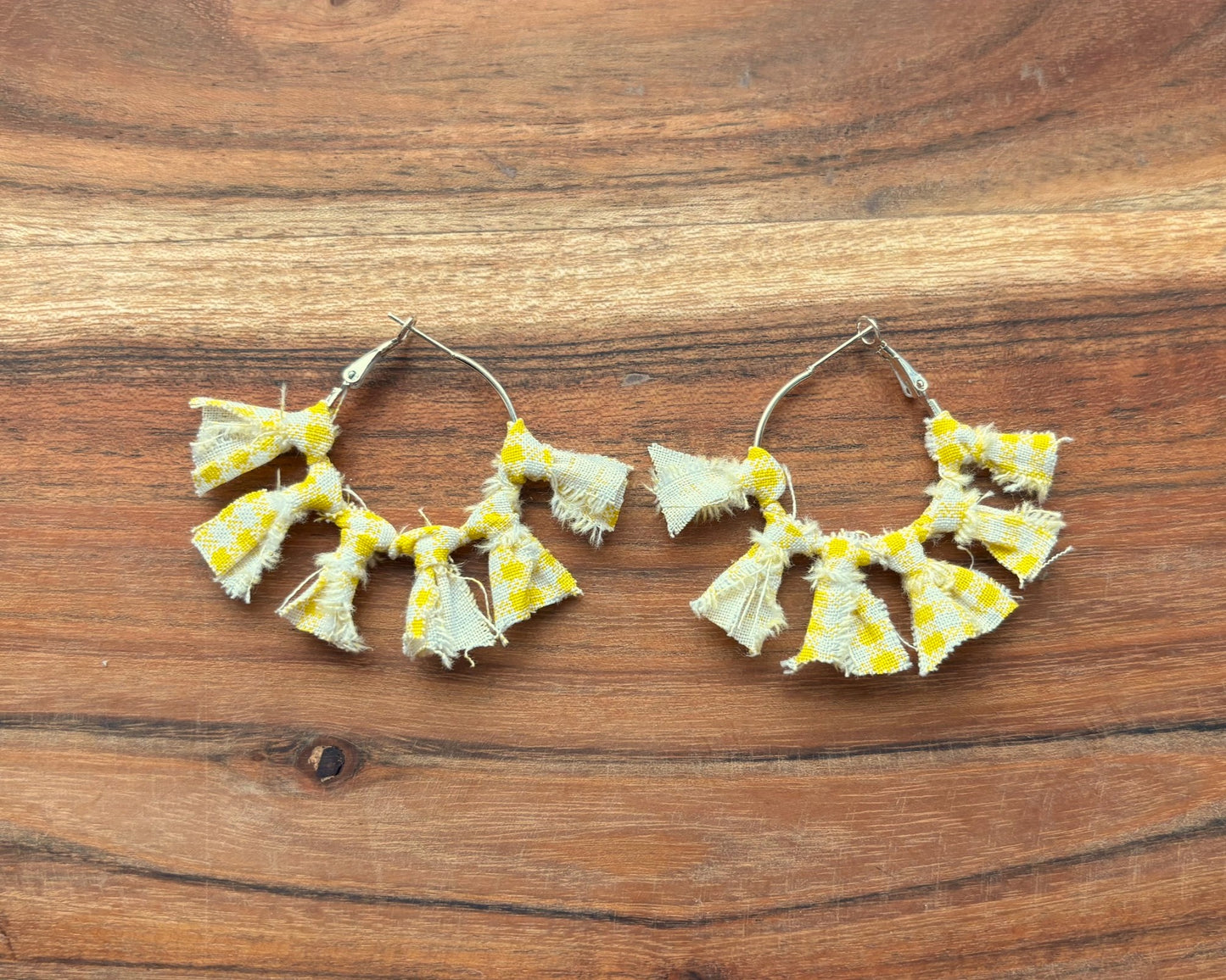 Silver Yellow Gingham Sunburst Earrings