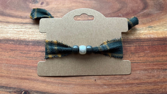 Green Flannel Beaded Friendship Bracelet