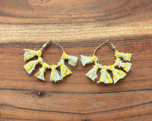Silver Yellow Gingham Sunburst Earrings