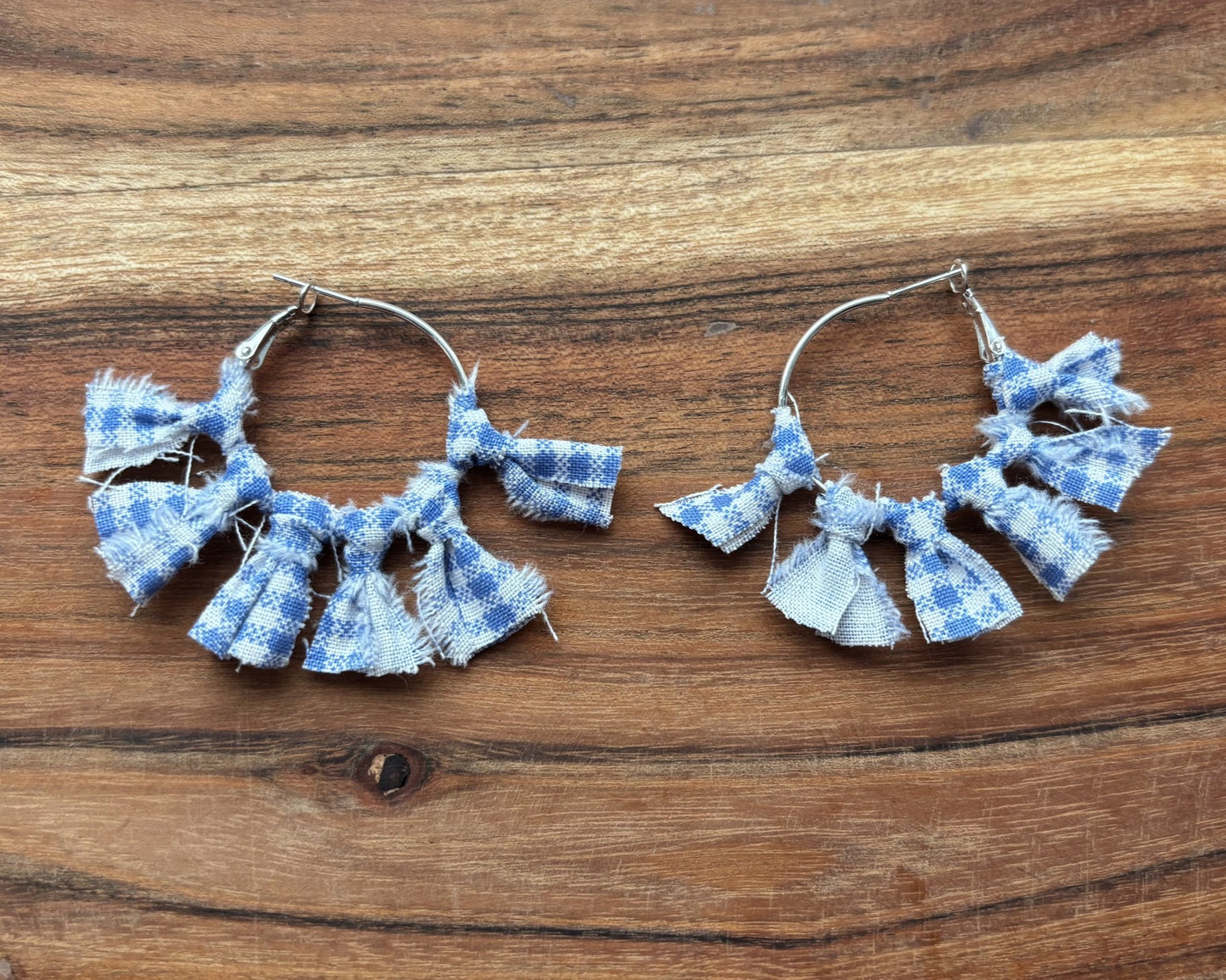 Silver Blue Gingham Sunburst Earrings